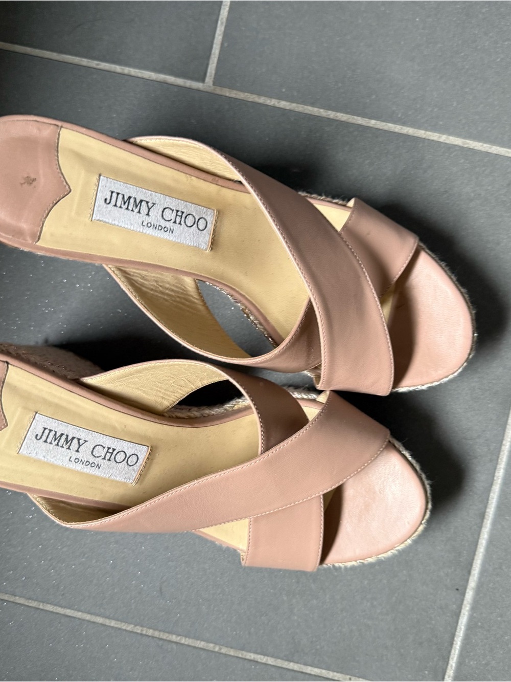 Jimmy Choo Blush Leather Crisscross Wedge Sandals